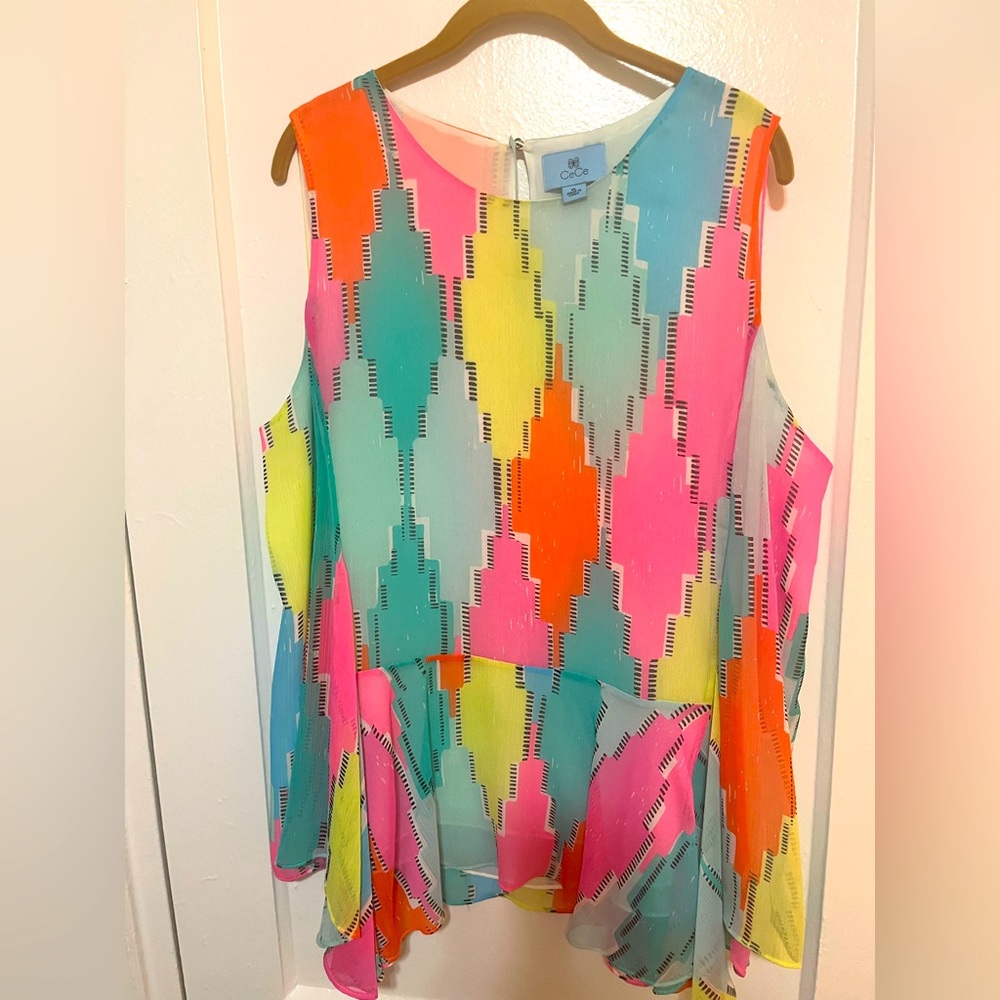 CeCe Neon Chiffon Peplum VGUC